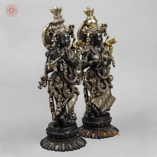 Brass Radha krishna On blooming Lotus, Royal Black finish 22.5”