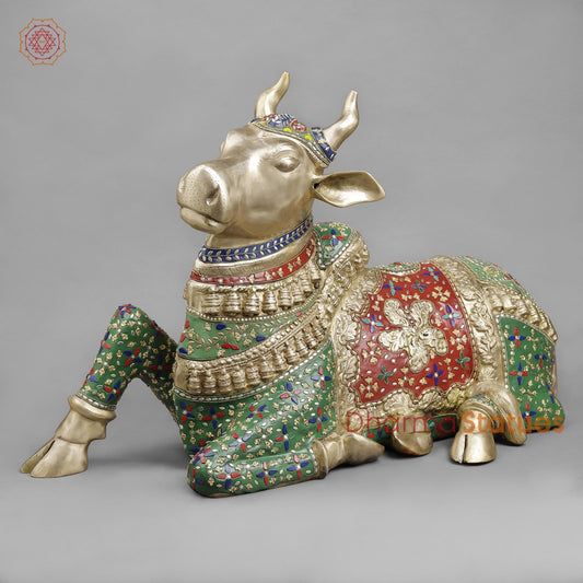 Brass Nandi Seated , Floral Stone Work 22” ( Exclusive )