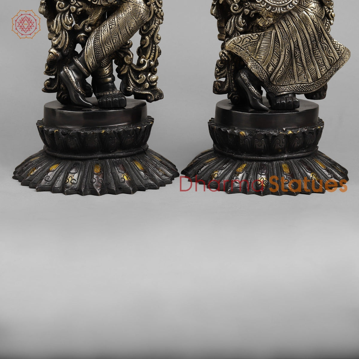 Brass Radha krishna On blooming Lotus, Royal Black finish 22.5”