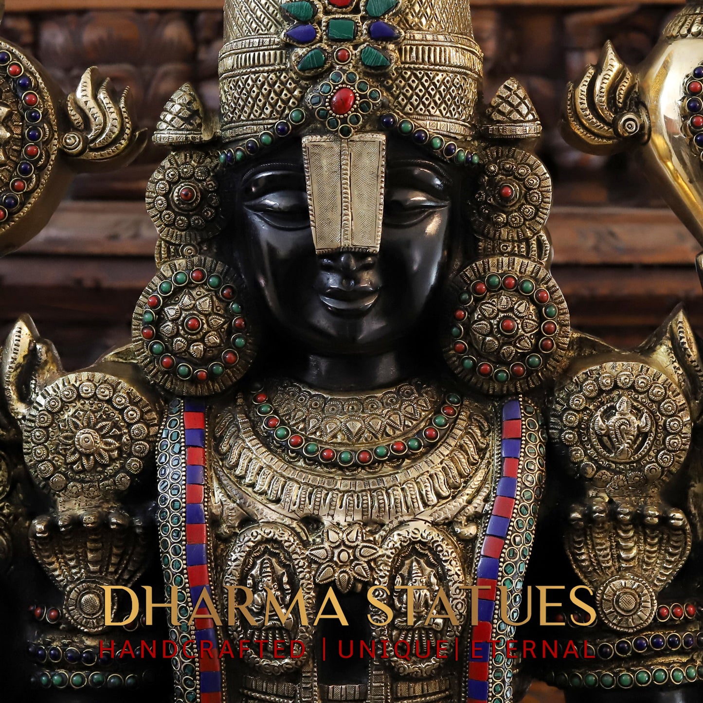 Brass Tirupati Balaji, Stonework with Black Patina & Golden Finish, 47"