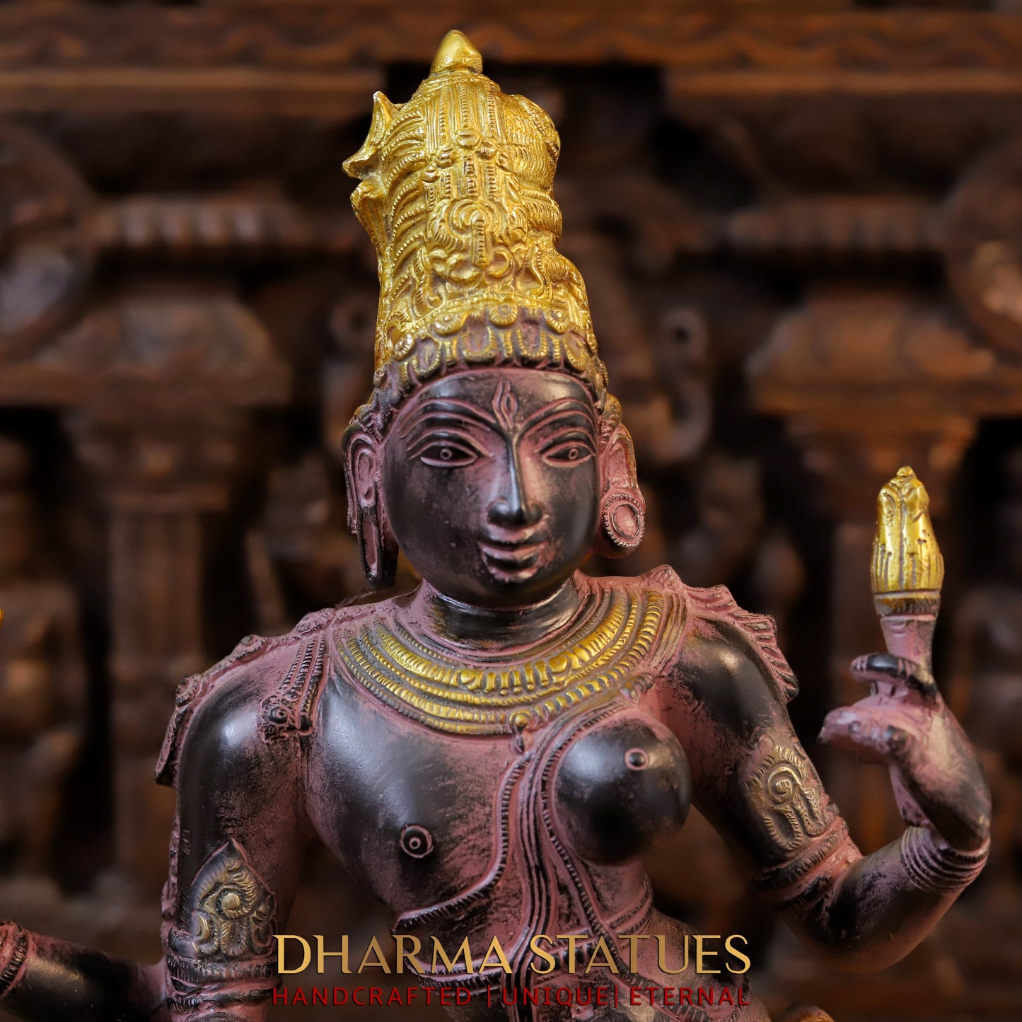 Brass Ardhanarishvara, Black-Golden Finish with Purple Hues , 23.5"