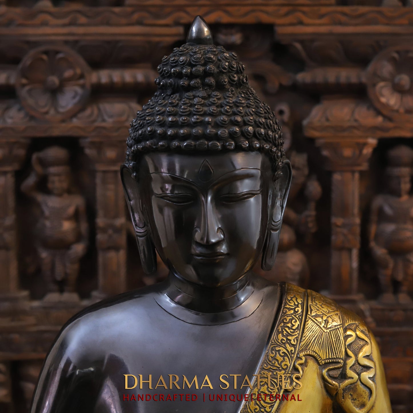 Brass Buddha, Black Patina & Golden Finish, 23"