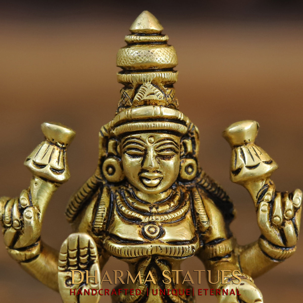 Brass Lakshmi seated in Blessing Posture, Golden Finish, 3.5"