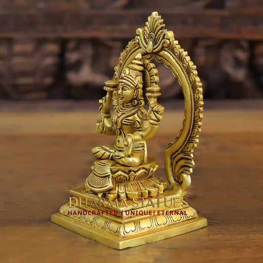 Brass Lakshmi seated with Frame, Golden Finish, 7.5"