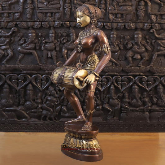 Brass Dholak Lady Dancing 38"(Copper & Gold)
