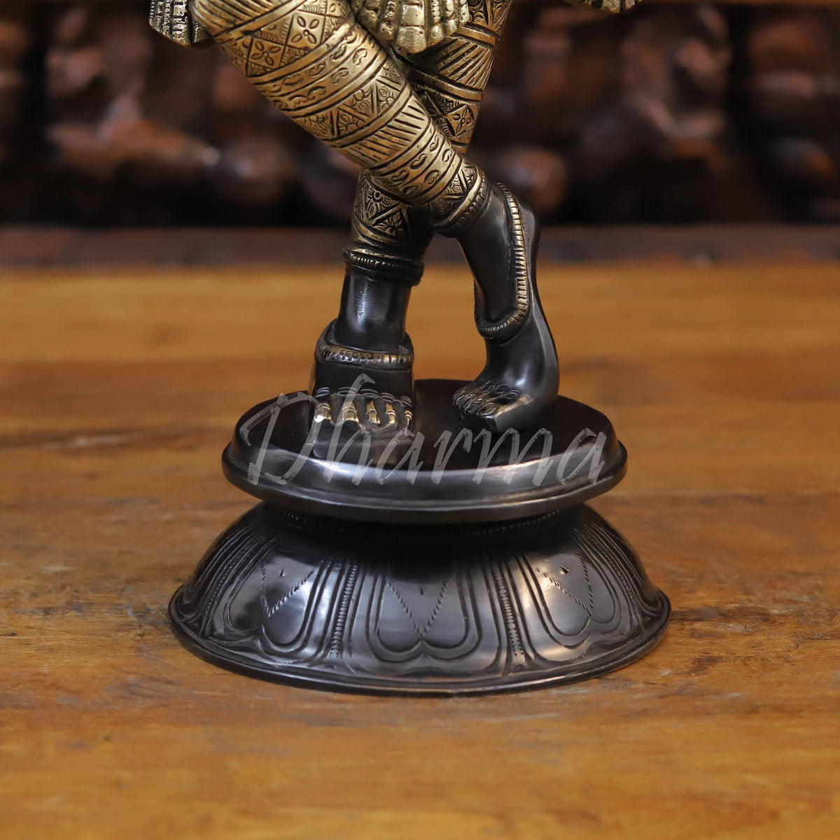 Brass Krishna Playing Flute, Black Patina & Golden Finish 23"