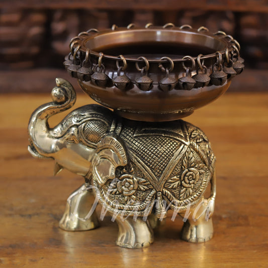 Brass Elephant Urli , A Serene Decorative Accent, 8"