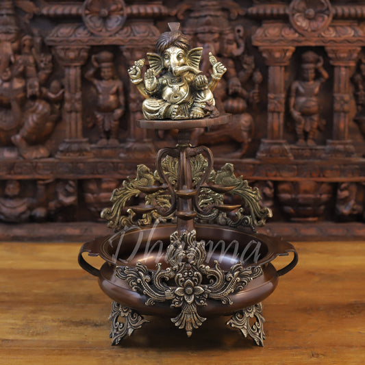 Brass Ganesh Urli, A Regal Addition to Your Decor, Golden and Copper 20"