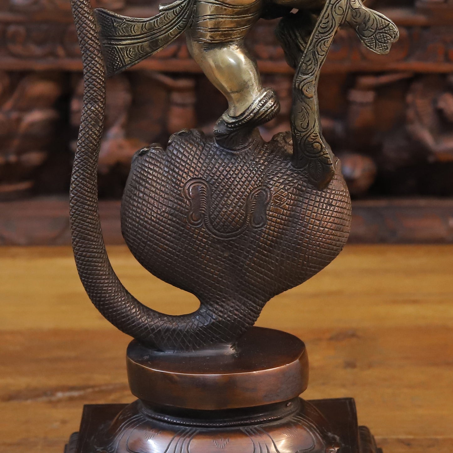 Brass Ganesh On Snake (Kalinga Ganesha) Fine Copper and Golden Finish, 19"