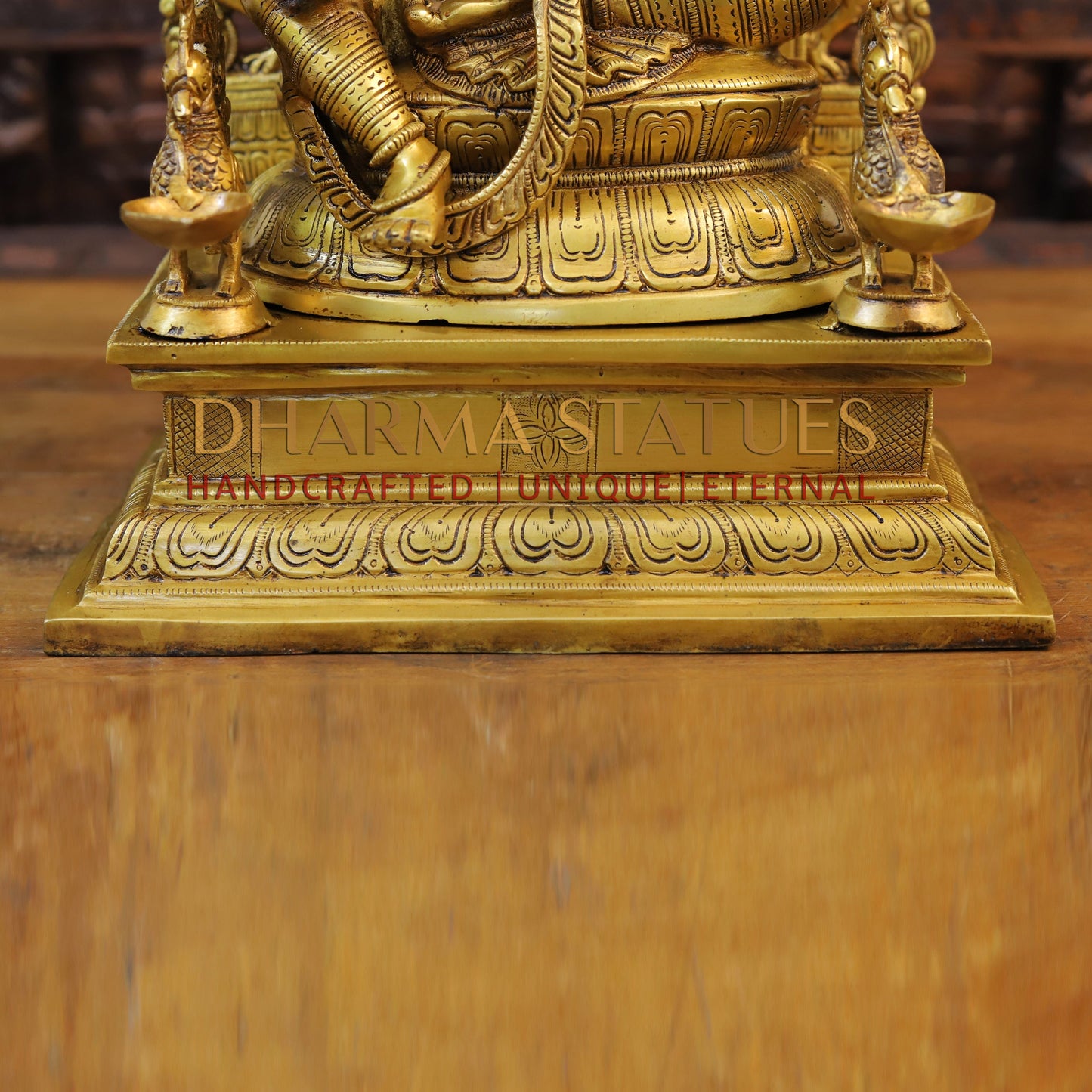 Brass Saraswati Statue Adorned in Yaksh Grandeur, Harmony of Knowledge, Fine Golden Finish 24"