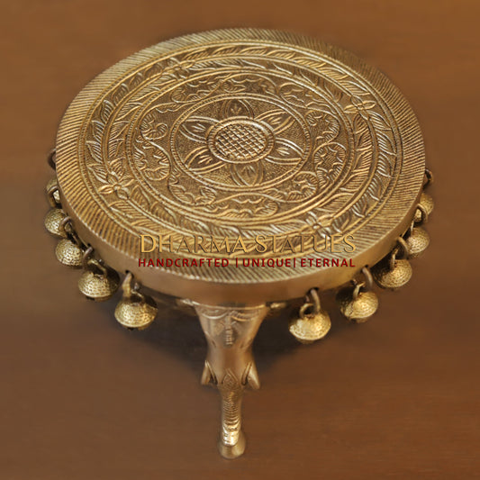 Brass Table, With Elephant Legs and Bells, Fine Golden Finish 4.5"