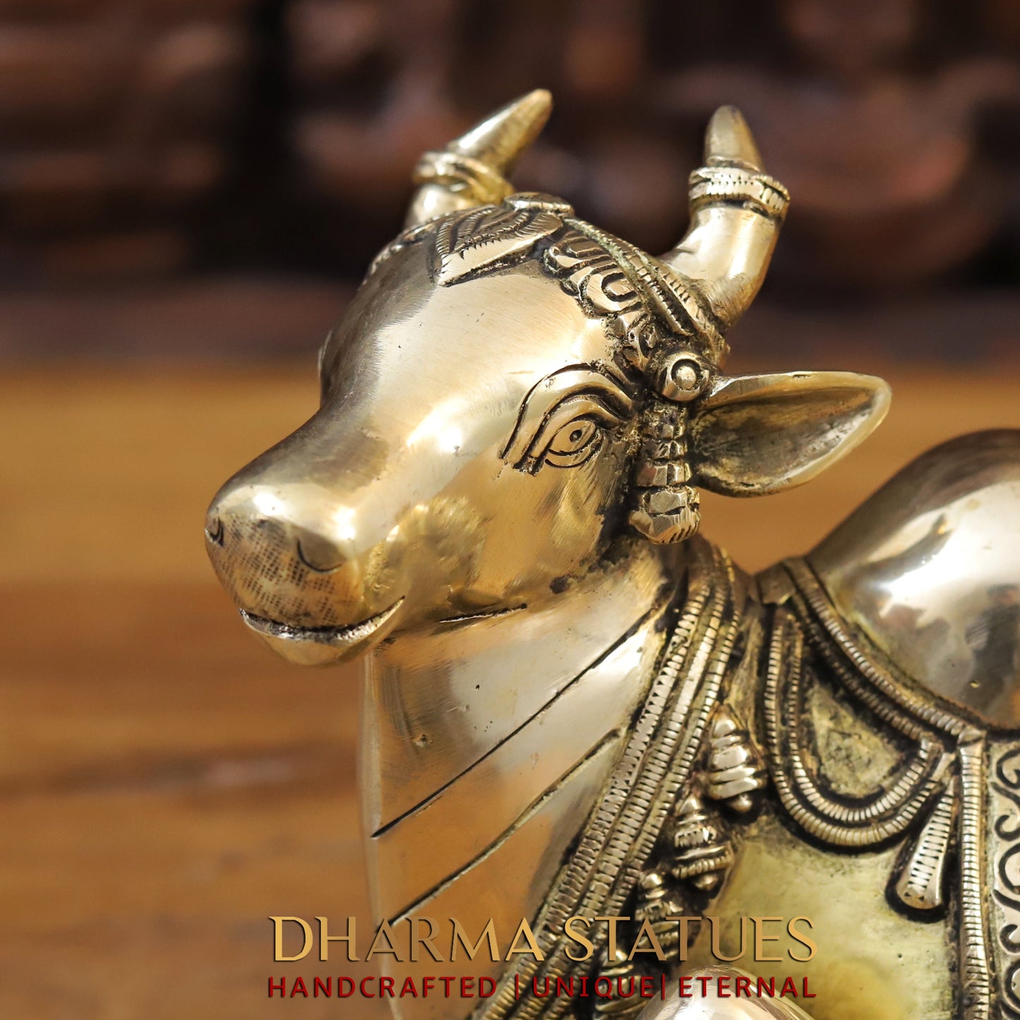 Brass Nandi Statue Seated, Intricate Detailing with Golden finish, 7.5”