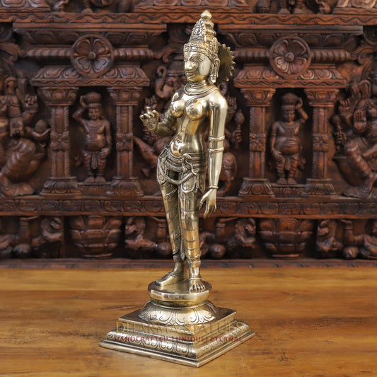 Brass Parvati Standing, Fine Golden Finish, 23.5"