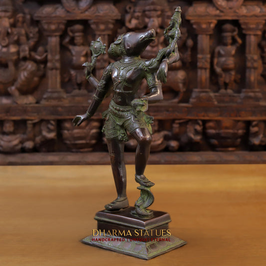Brass Narayana Vishnu Holding Lakshmi Goddess, Copper & Green Finish, 17.5"