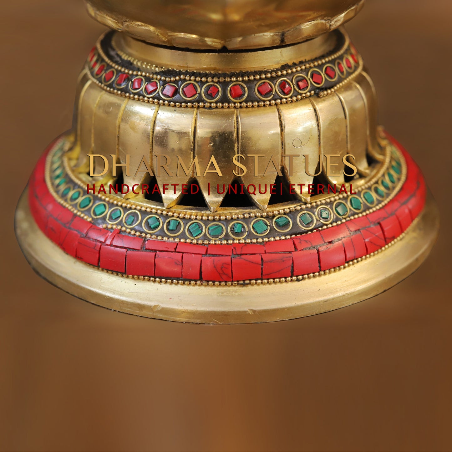 Brass Shankhya Chakra Vishnu Lamps Oil Lamps, Golden & Stonework, 9.5"