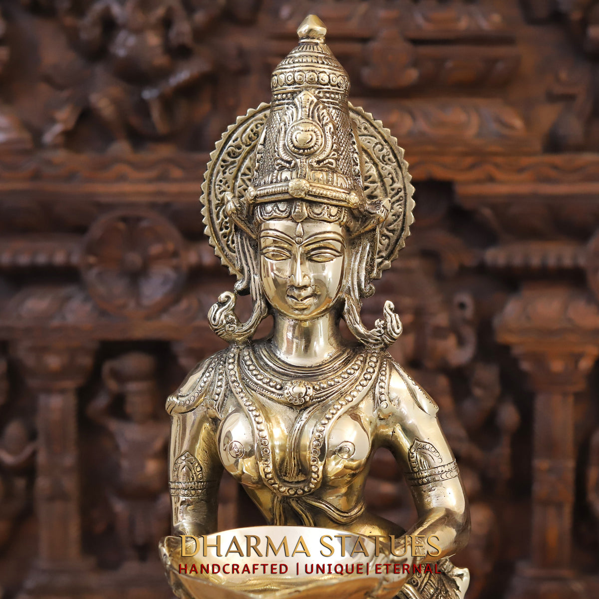 Brass Deep Lakshmi pair holding Lamp, Golden Finish, 28"