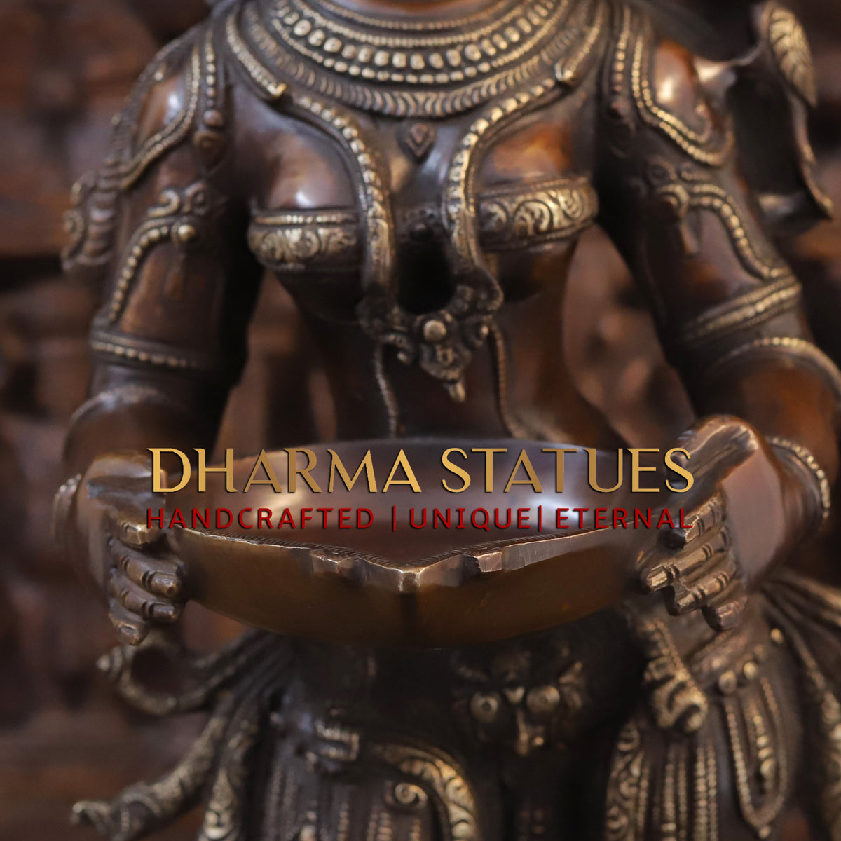 Brass Deeplakshmi holding Lamp, Copper & Golden Finish, 30"