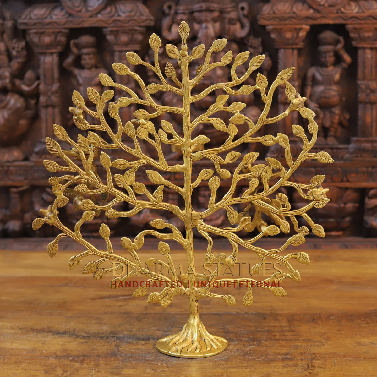 Brass Tree with Candle Holder, Golden Finish, 17.5"