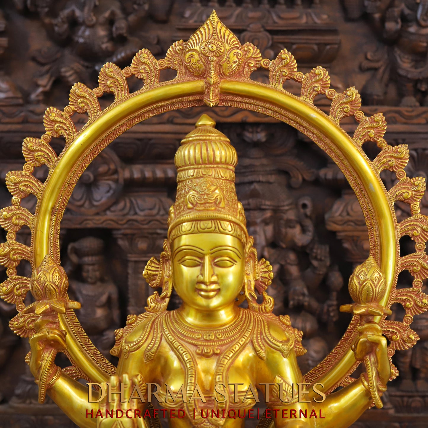 Brass Lakshmi seated with Frame, Fine Golden Finish, 28"