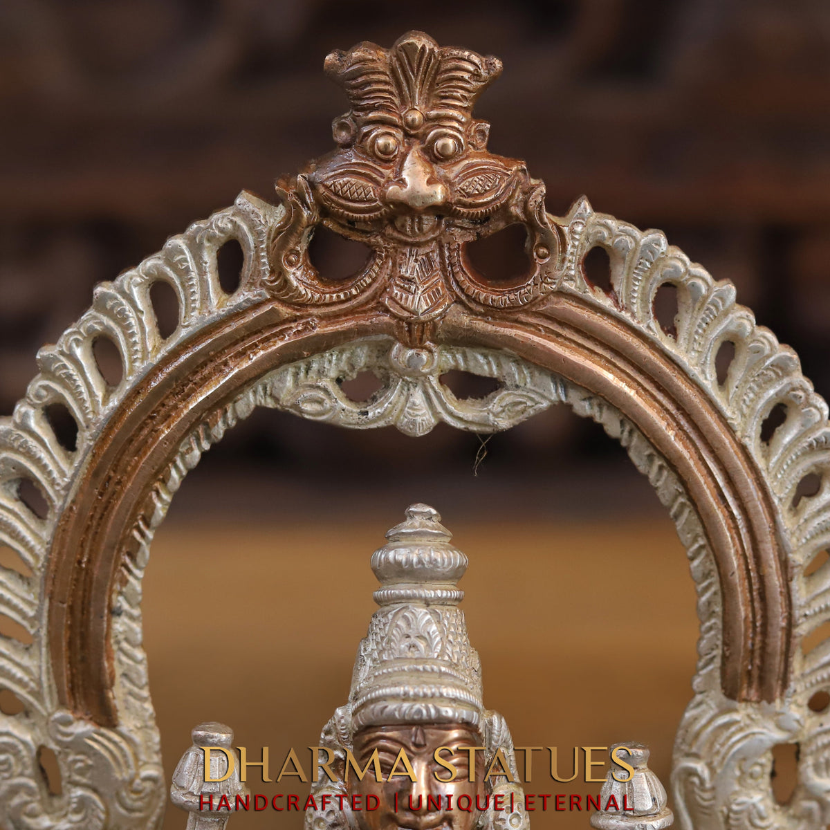 Brass Lakshmi seated with Frame, Blessing Posture, Silver & Copper Finish, 9.5"