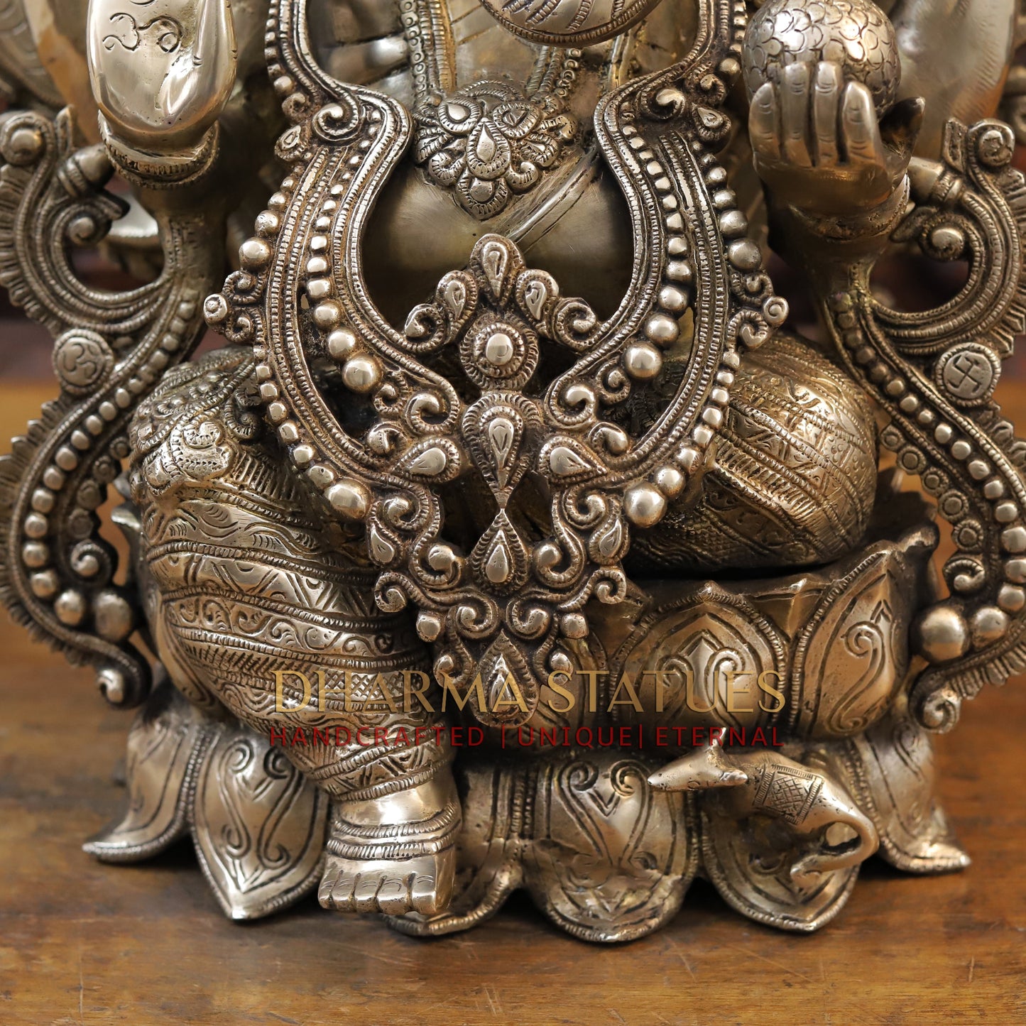 Brass Ganesh Seated with Frame, Fine Golden Finish 25.5"
