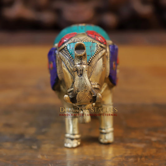 Brass Elephant, Stone Carved Golden Finish, 4.5"