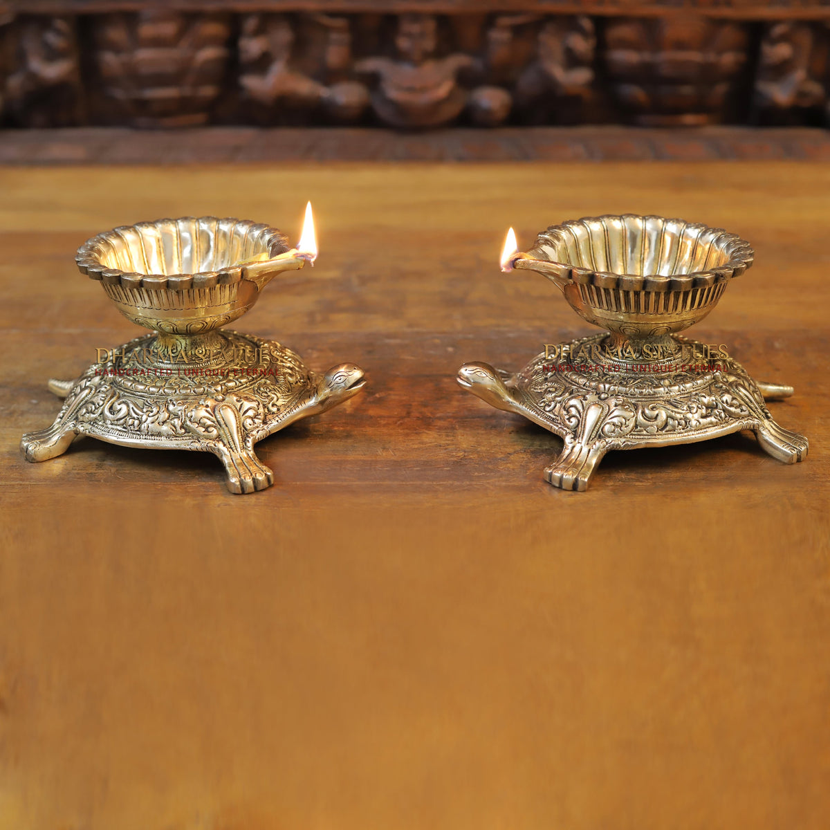 Brass Tortoise Diya, Fine Golden Finish, 4"