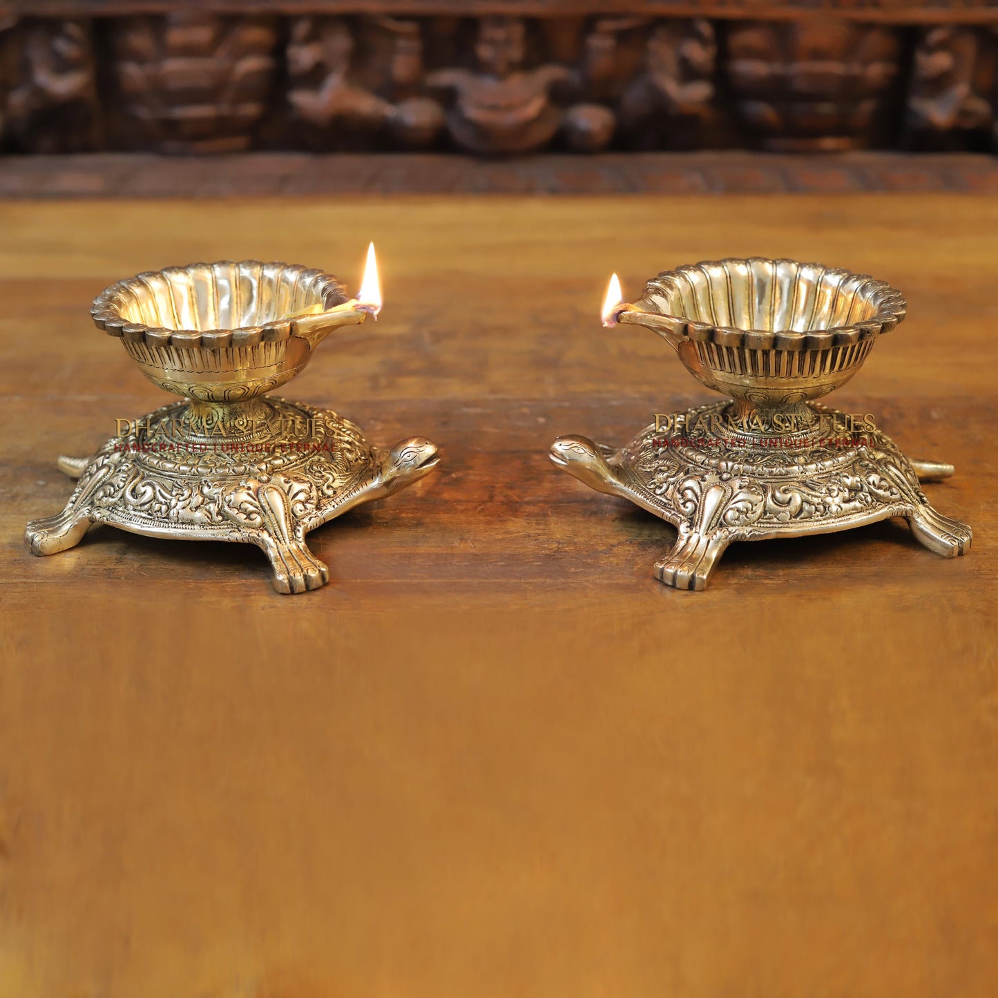 Brass Tortoise Diya, Fine Golden Finish, 4"