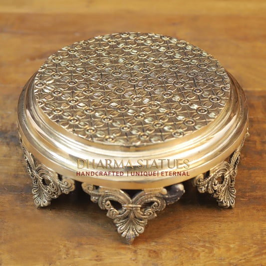 Brass Chowki for Pooja, Golden Finish, 11”