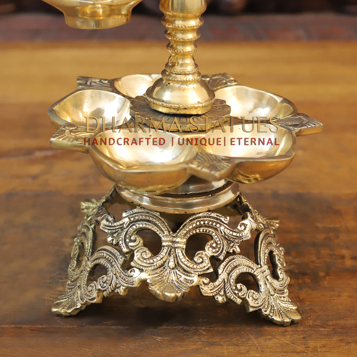 Brass Parrot Holding Deepak with Oil Wick Diya, Fine Gold Finish, 20.5"