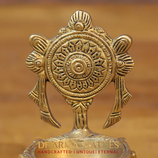 Brass Shankh Chakra Diya, Fine Golden Finish 5.5"