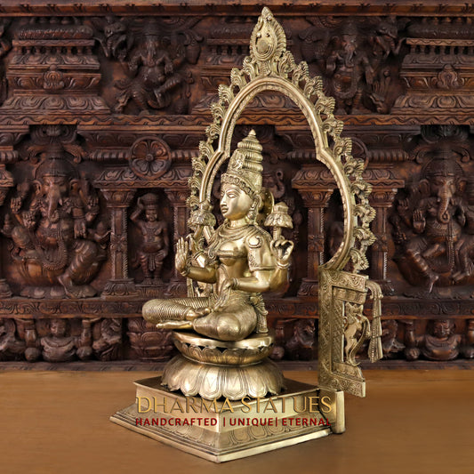 Brass Lakshmi seated with Frame, Golden Finish, 33"