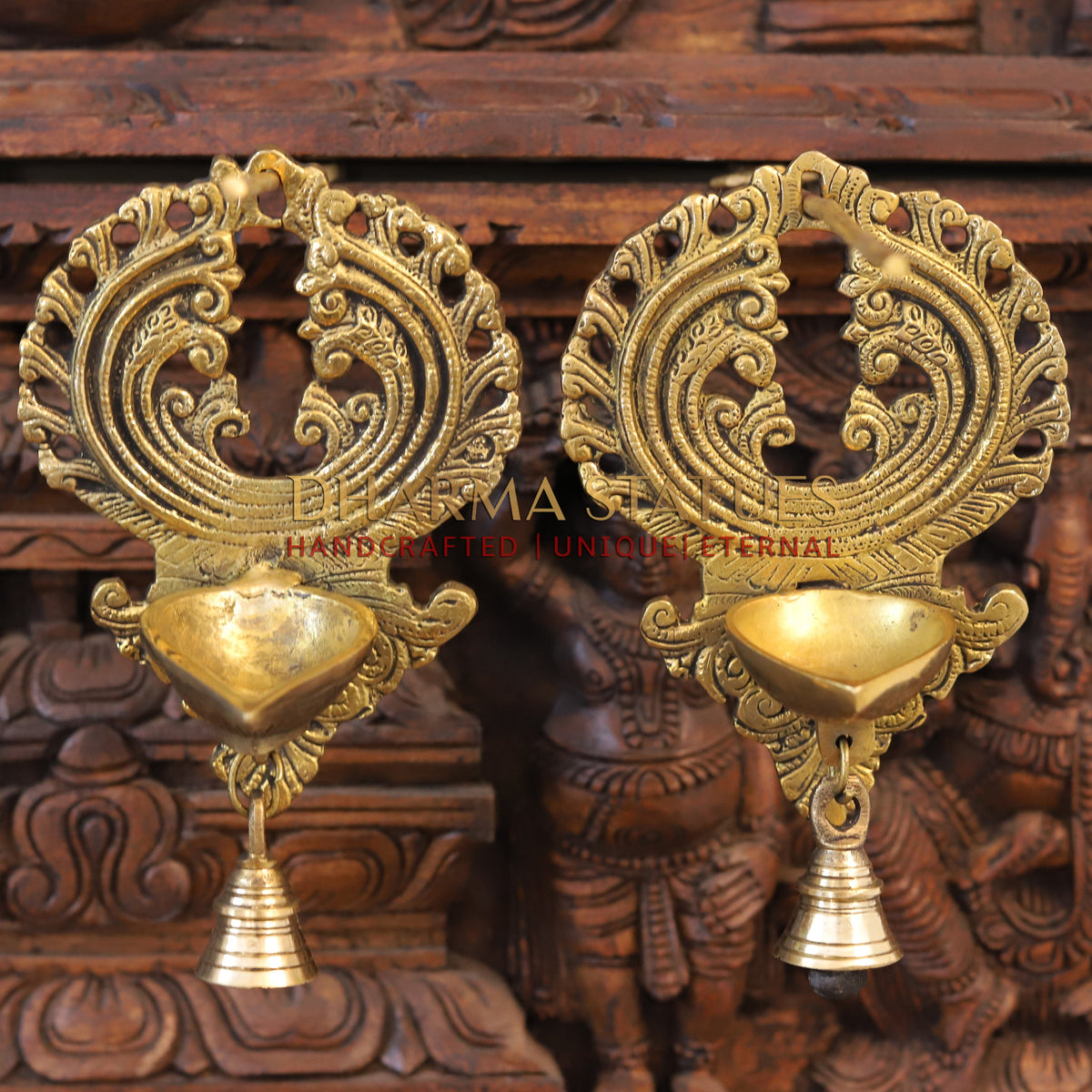 Brass Designer Wall Hanging Diya, Fine Golden Finish 8"