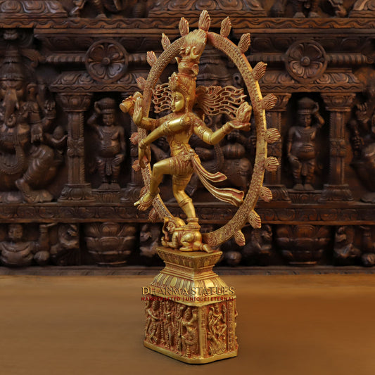 Brass Nataraja, Dancing Shiva, Golden Bronze Finish, 23.5"