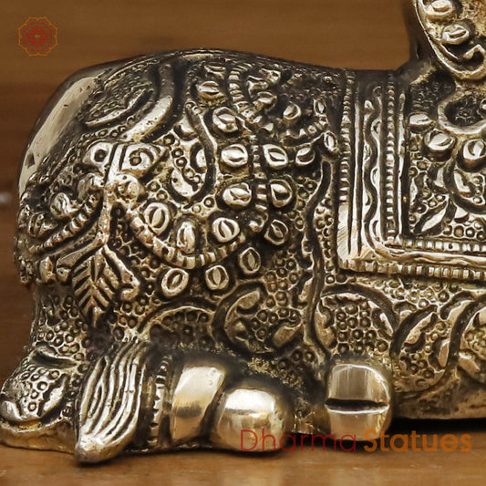 Brass Nandi Statue, Handcrafted with Exquisite Craftsmanship, Golden Finish 4.5"