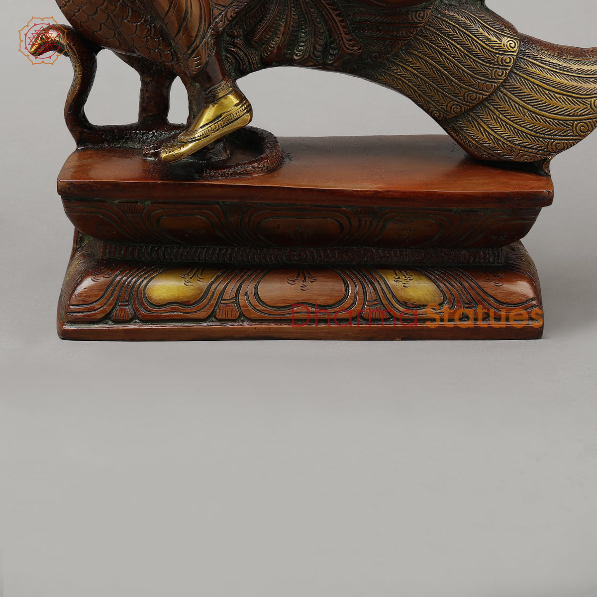Brass Kartikeya With Six Head Seated on Peacock, Copper & Green Finish, 16"