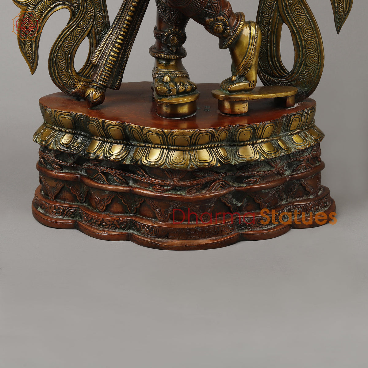 Brass Tribhanga Krishna Playing Flute, Copper & Golden Finish, 34.5"