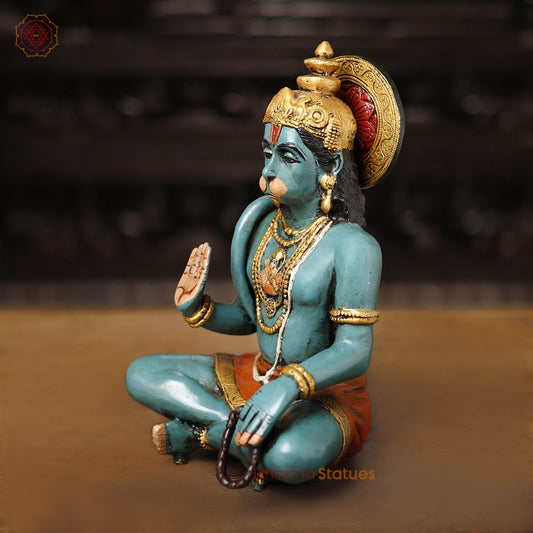 Brass Hanuman Statue, Blessing Posture, Fine colorful Finish 11"