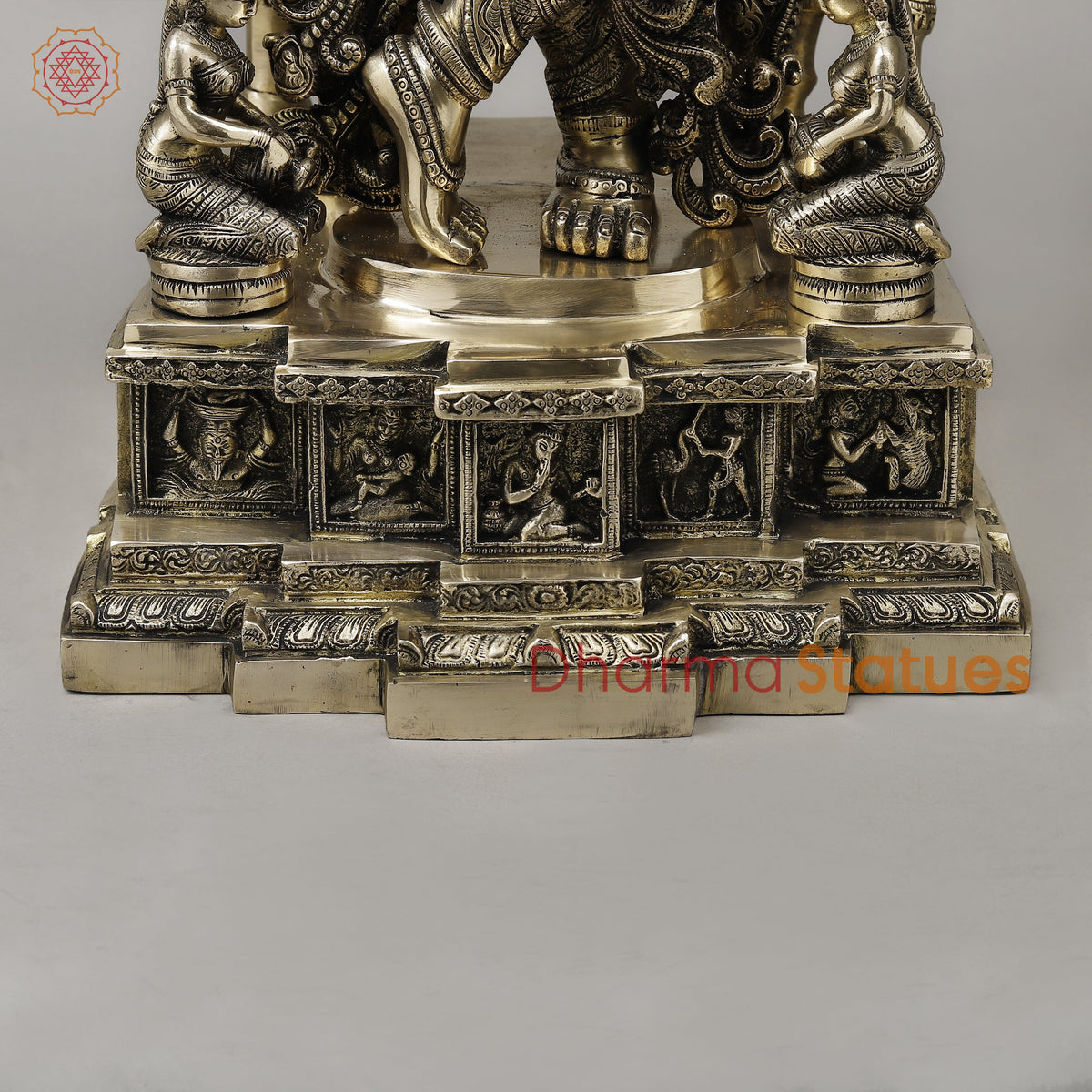 Brass Krishna Playing Flute with Cow, Smooth Finish, 29"