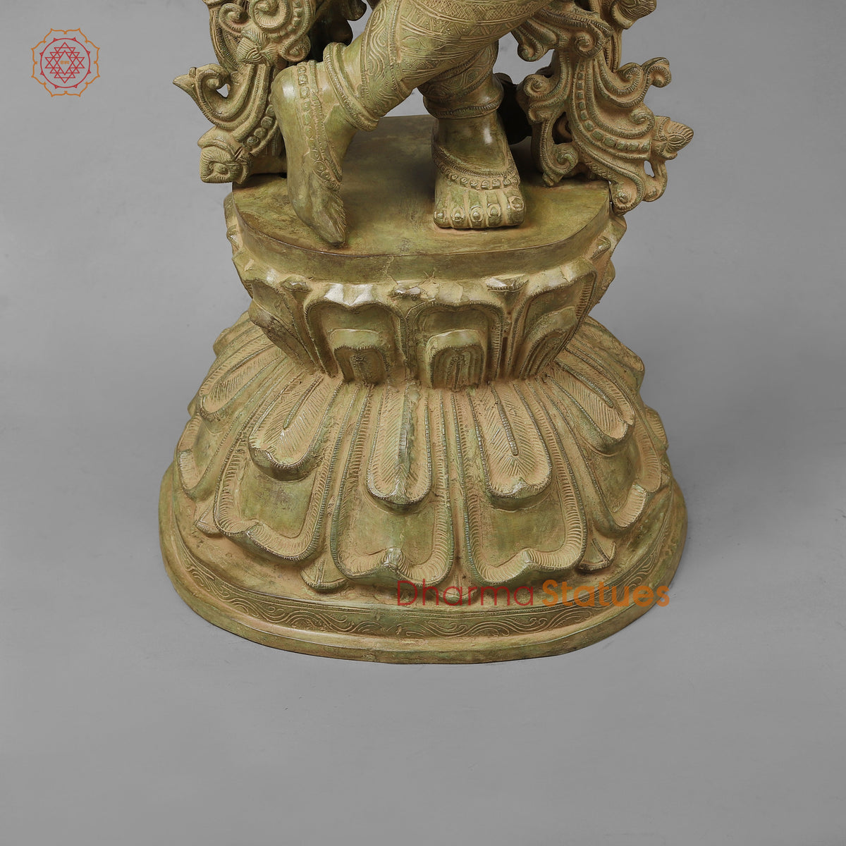 Brass Krishna Playing Flute, Green Patina Finish, 46"