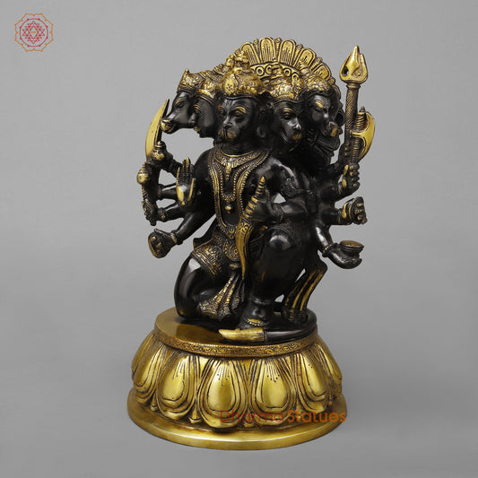 Brass Panchamukhi Hanuman (5 Face Hanuman), Royal Black & Gold Finish, 13"