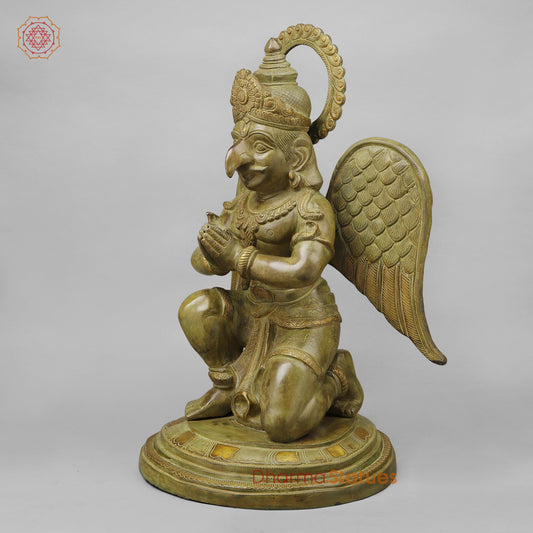 Brass Garuda Seated, Green Patina Finish, 28"