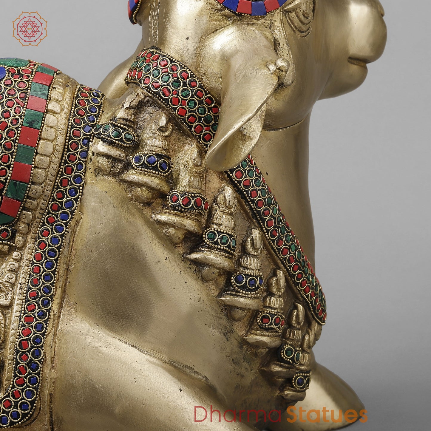 Brass Nandi With Stonework 14"