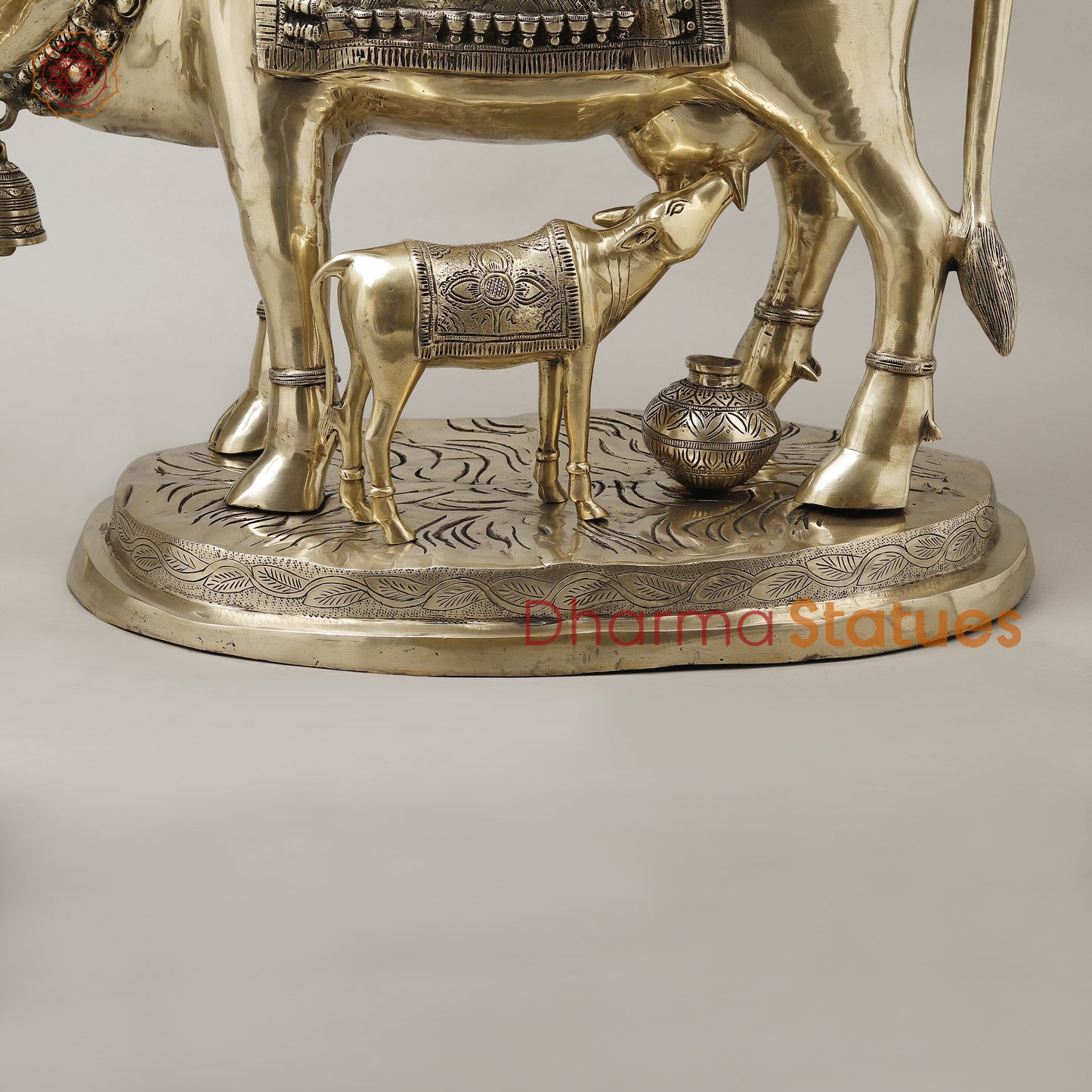 Brass Cow With Calf (Kamdhenu), Smooth Finish, 26"