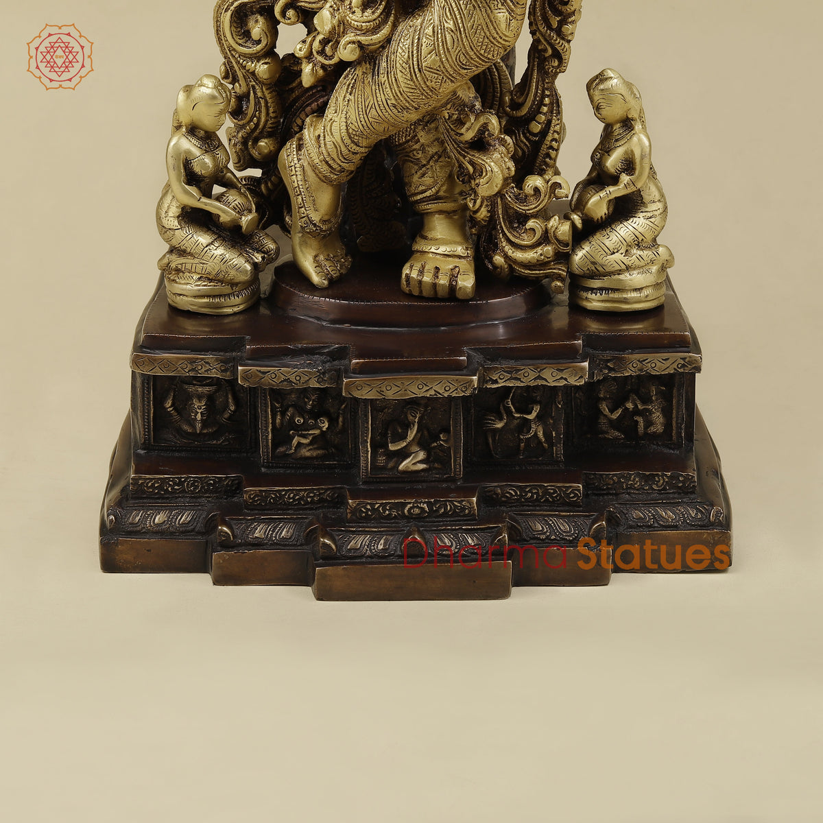 Brass Krishna Playing Flute under Tree, Copper & Golden Finish, 36"