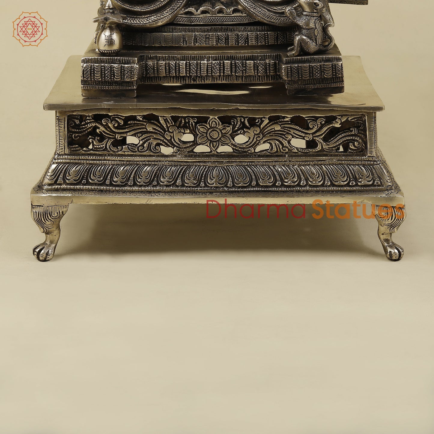 Brass Ganesh seated with Frame, Golden Finish, 29"