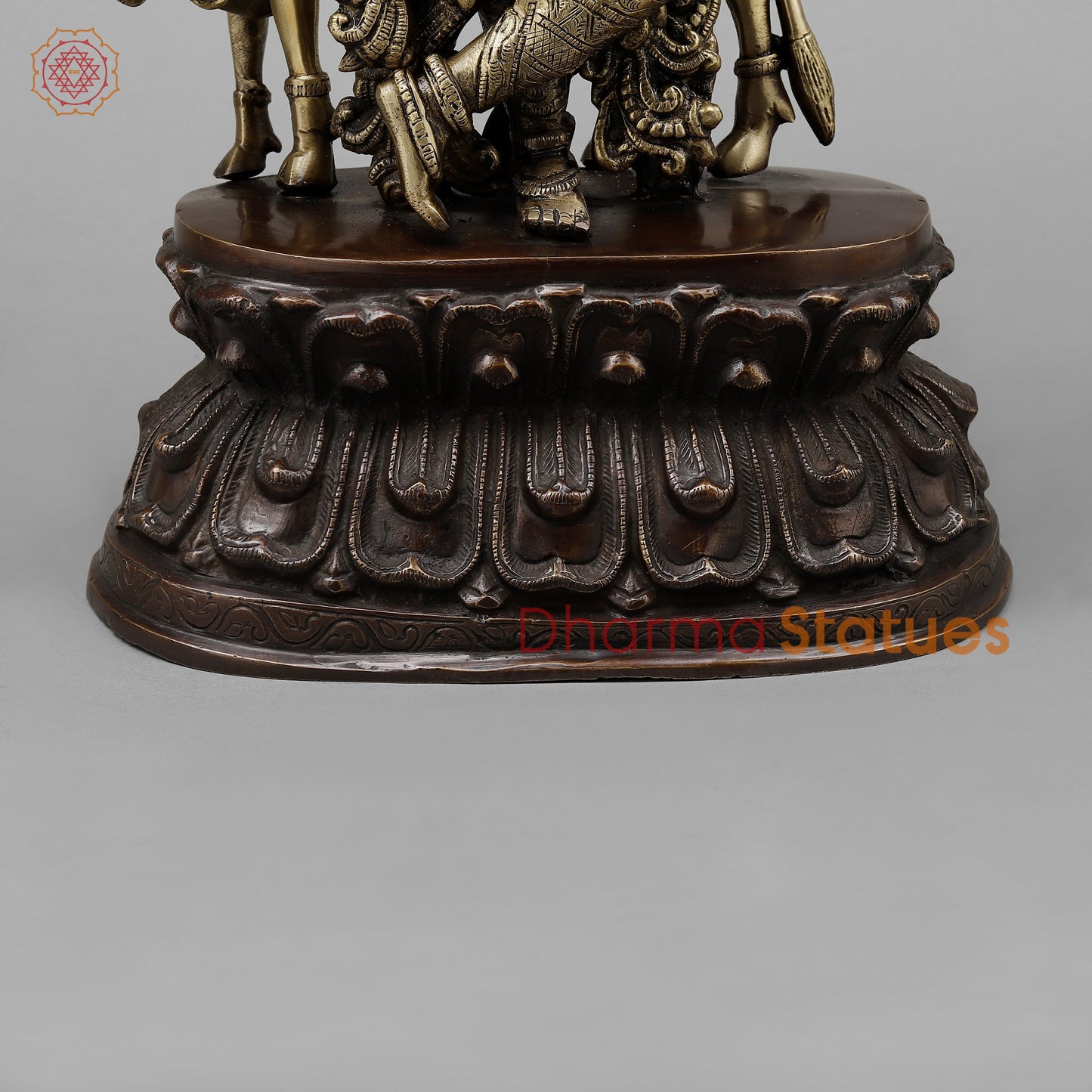 Brass Krishna Playing Flute with Cow, Golden & Copper Finish, 21"