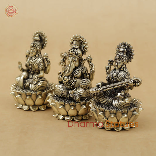 Brass Lakshmi Ganesh Saraswati Fine, 3.5"