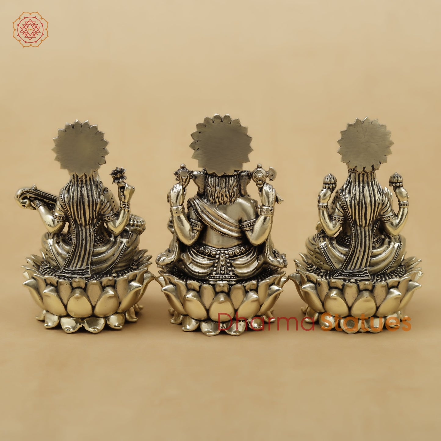 Brass Lakshmi Ganesh Saraswati Fine, 3.5"