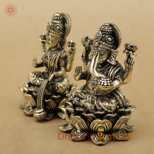 Brass Lakshmi Ganesh Fine, 4"